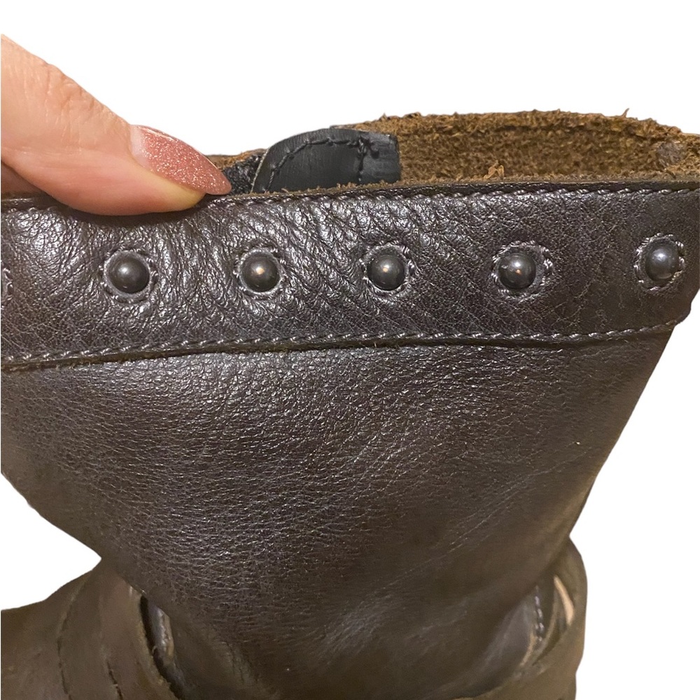 Harley Davidson Mandy Brown Black Leather Biker Slate Buckle Ankle Boots 6W - Picture 5 of 13